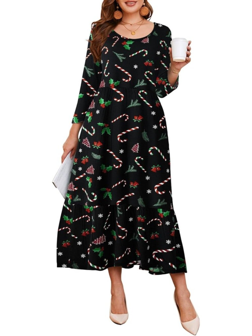 Women's Christmas Candy Casual Plus Size Maxi Dress Pockets Plus Size Maxi Dress